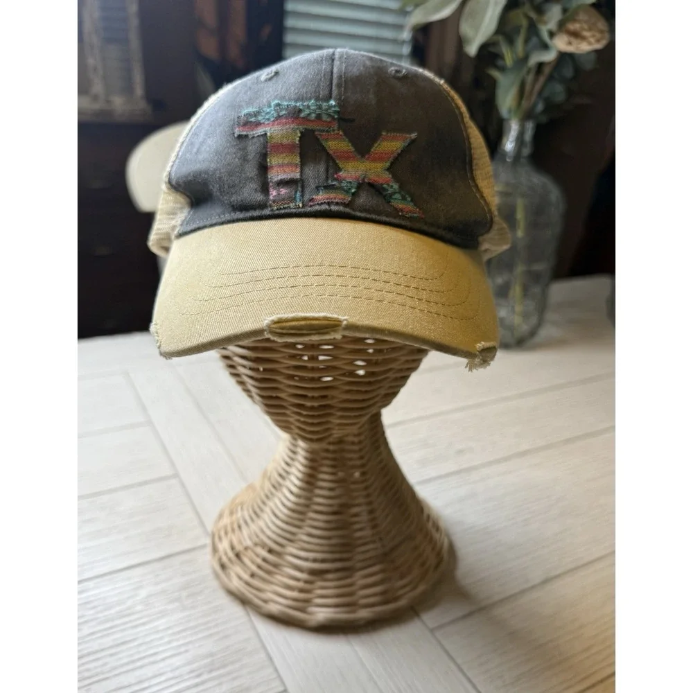 Texas Distressed Striped Two Tone‎ Trucker Hat Adjustable Unisex Cotton Poly
